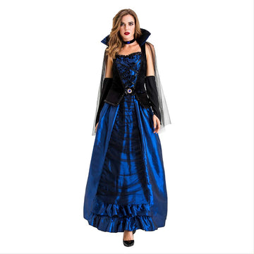 Halloween Vestido Azul Palacio de Hechicera Vestido de Reina o Vampiro de Fiesta para Adultos Femenino